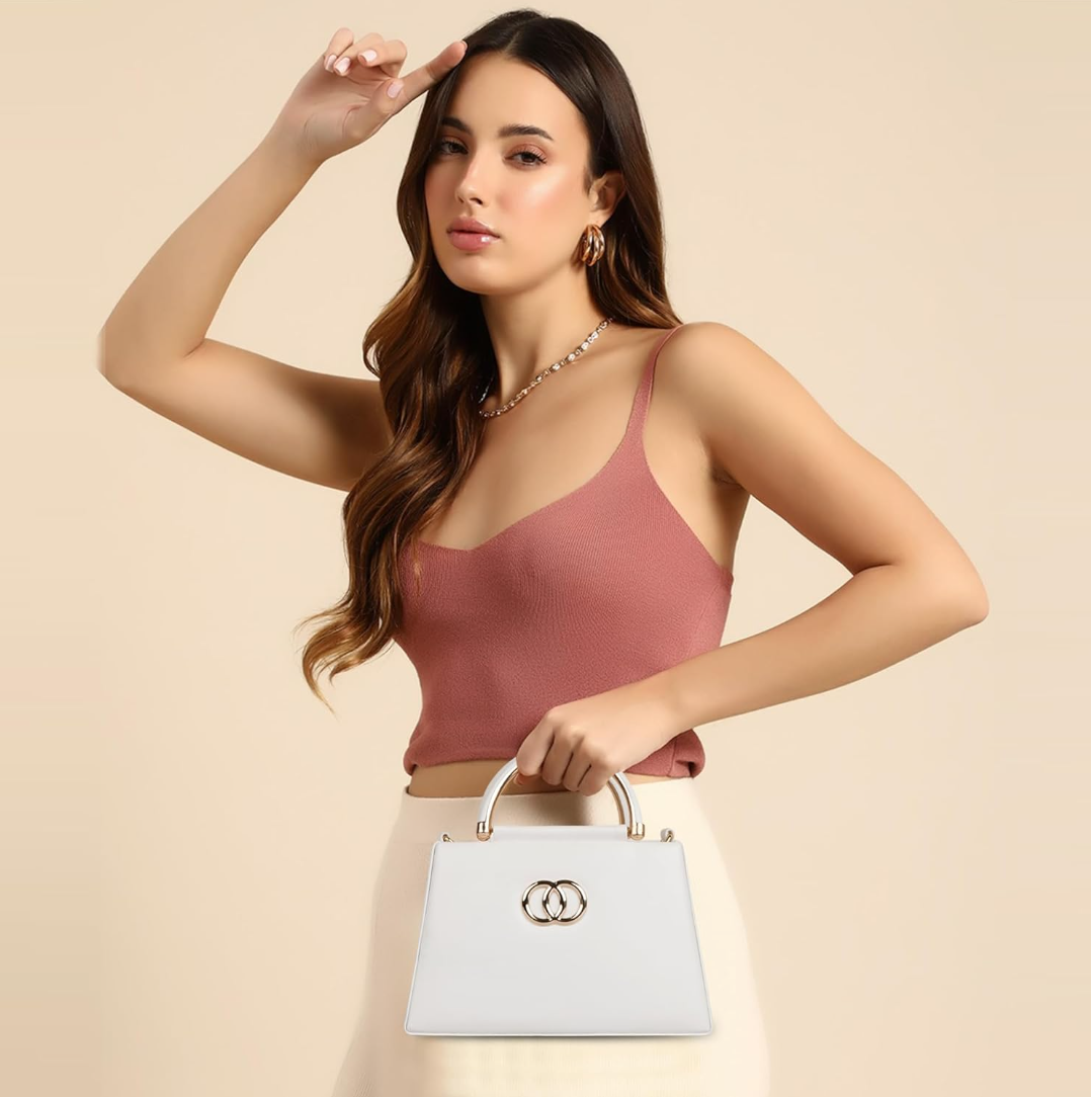 Divyda White Designer Handbag with Detachable Strap