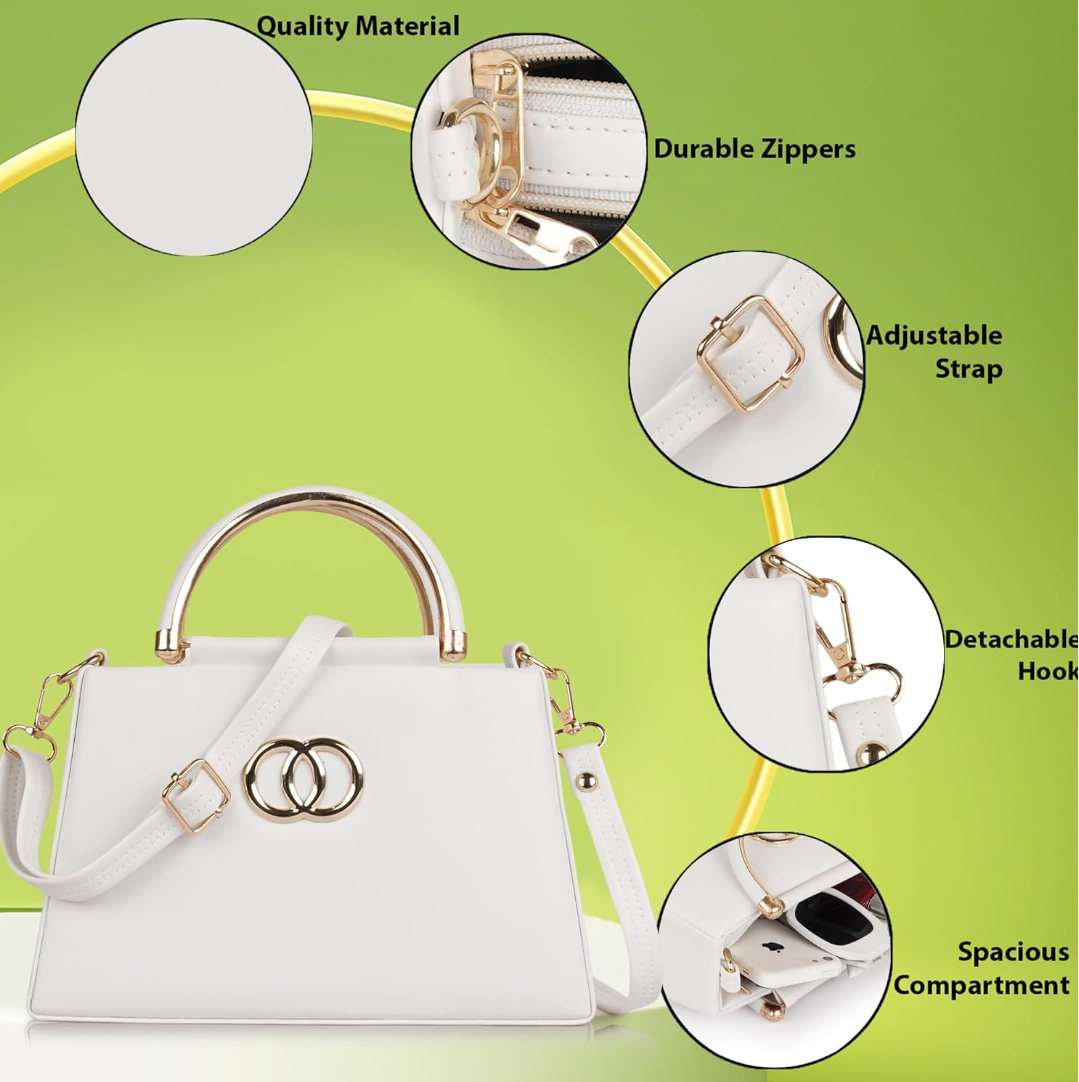 Divyda White Designer Handbag with Detachable Strap